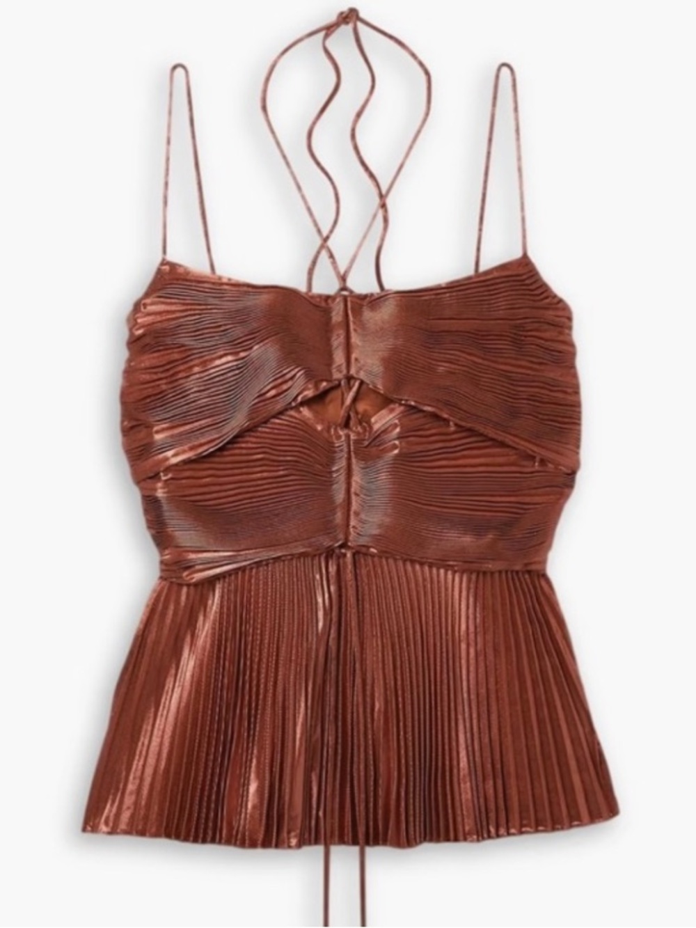 ALTUZARRA Justin Metallic Pleated Halter Peplum Top Bronze FR 44 / US 12 NEW NWT